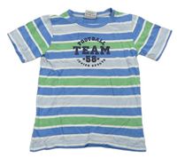 Bílo-modro-zelené pruhované tričko s nápisy Topolino