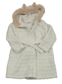 Bílý vzorovaný chlupatý župan s kapucí s oušky River Island
