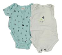 2x body - světlemodré s kotvami a Mickeym + bílé s rybou a hvězdami