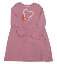 Starorůžové bavlněné šaty se srdcem z hůlek Sinsay