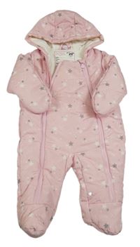 Růžová šusťáková zimní kombinéza s hvězdami a kapucí Dopodopo