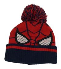Červeno-tmavomodrá pletená čepice s bambulí - Spiderman Primark