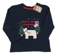 Nové - Tmavomodré triko s medvědem a stromky Primark