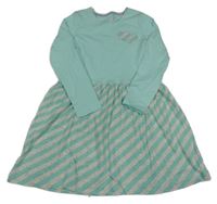 Mátovo-světlešedé bavlněné šaty s pruhy a srdíčky Kuniboo