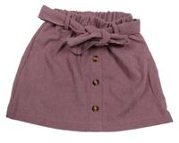 Starorůžová žebrovaná sukně s knoflíky a páskem