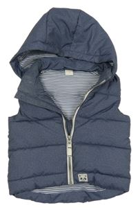 Tmavomodrá melírovaná šusťáková zateplená vesta s kapucí H&M