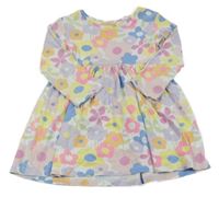 Bílo-barevné květované žebrované bavlněné šaty Primark