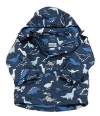 Tmavomodrá šusťáková zateplená bunda s dinosaury a kapucí TCM
