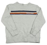 Světlešedá melírovaná mikina s pruhy a nápisem Yigga