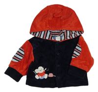 Tmavomodro-červená sametová podšitá propínací mikina s myškou a kapucí C&A