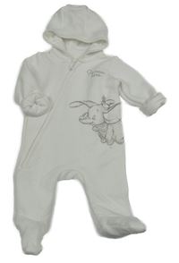 Bílá zateplená kombinéza s Dumbem a kapucí Disney