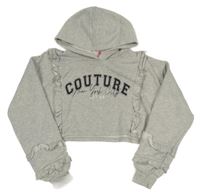 Šedá melírovaná crop mikina s nápisem a kapucí River Island