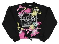 Černá crop mikina s nápisy a srdíčky River Island