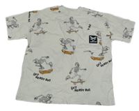 Smetanové tričko s kostrami a kapsou Zara