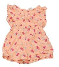 Neonově oranžový lehký kraťasový overal s mořskými pannami a mušlemi Kiki&Koko