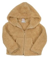 Hnědá třpytivá chlupatá propínací mikina s kapucí