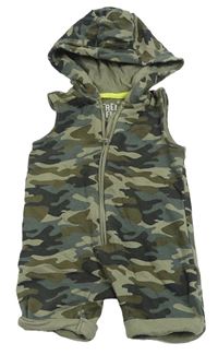 Khaki army teplákový kraťasový overal s kapucí F&F