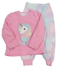 Růžovo-světlemodré fleecové pyžamo s jednorožcem Primark
