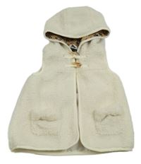 Smetanová huňatá podšitá vesta s kapucí 