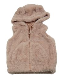 Světlerůžová kožešinová podšitá vesta s kapucí Nutmeg