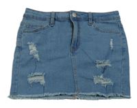 Modrá riflová sukně s dírami 