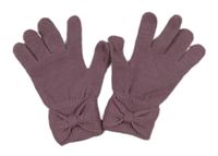 Pudrové fialové pletené prstové rukavice s mašlí 