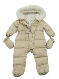 Světlebéžová šusťáková zimní kombinéza s kapucí + rukavice F&F