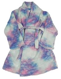 Světlemodro-fialový vzorovaný chlupatý župan 