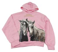 Růžová mikina s koníky a kapucí Page one young