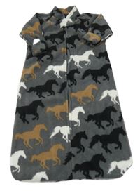 Šedý fleecový spací pytel s koníky 