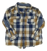 Tmavomdoro-bílo-hnědá kostkovaná košile H&M