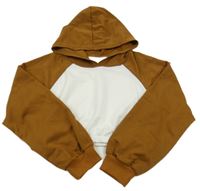 Bílo-hnědá crop lehká mikina s kapucí 