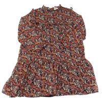 Černo-starorůžové květované šifonové šaty Topolino