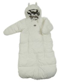 Bílý šusťákový zimní fusak s medvědem a kapucí H&M