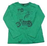 Zelené triko s nápisem a motorkou C&A