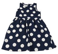 Tmavomodré žebrované šaty s bílými puntíky H&M