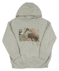 Šedá melírovaná mikina s koníkem a kapucí Next