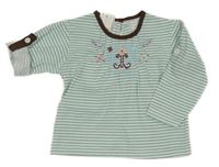 Bílo-zelené pruhované triko s výšivkou 