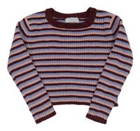 Fialovo-vínový pruhovaný žinylkový crop svetr Primark