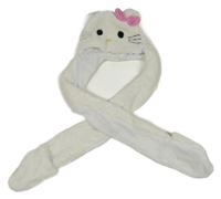 Bílá chlupatá čepice s Hello Kitty a šálou 