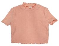 Růžové žebrované úpletové crop tričko Shein