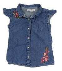 Modrá riflová halenka s květy Denim Co.