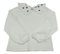 Bílá žebrovaná halenka s květovaným límečkem 