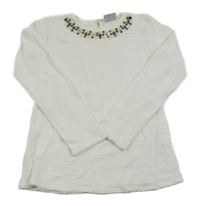 Bílý vzorovaný svetr s kamínky a perličkami Matalan