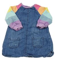 Tmavomodro-barevné riflovo/teplákové šaty pruhovanými rukávy Next