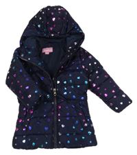 Tmavomodrá šusťáková zimní bunda se srdíčky a kapucí Impidimpi