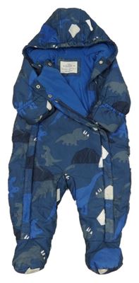 Tmavomodrá šusťáková zimní kombinéza s diny a kapucí M&S