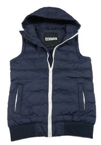 Tmavomodrá šusťáková zateplená vesta s kapucí Urban