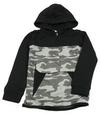 Černo-šedá mikina s army prvkem a kapucí Pep&Co