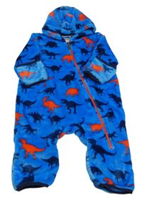 Tmavomodro-červená plyšová kombinéza s diny a kapucí Hatley